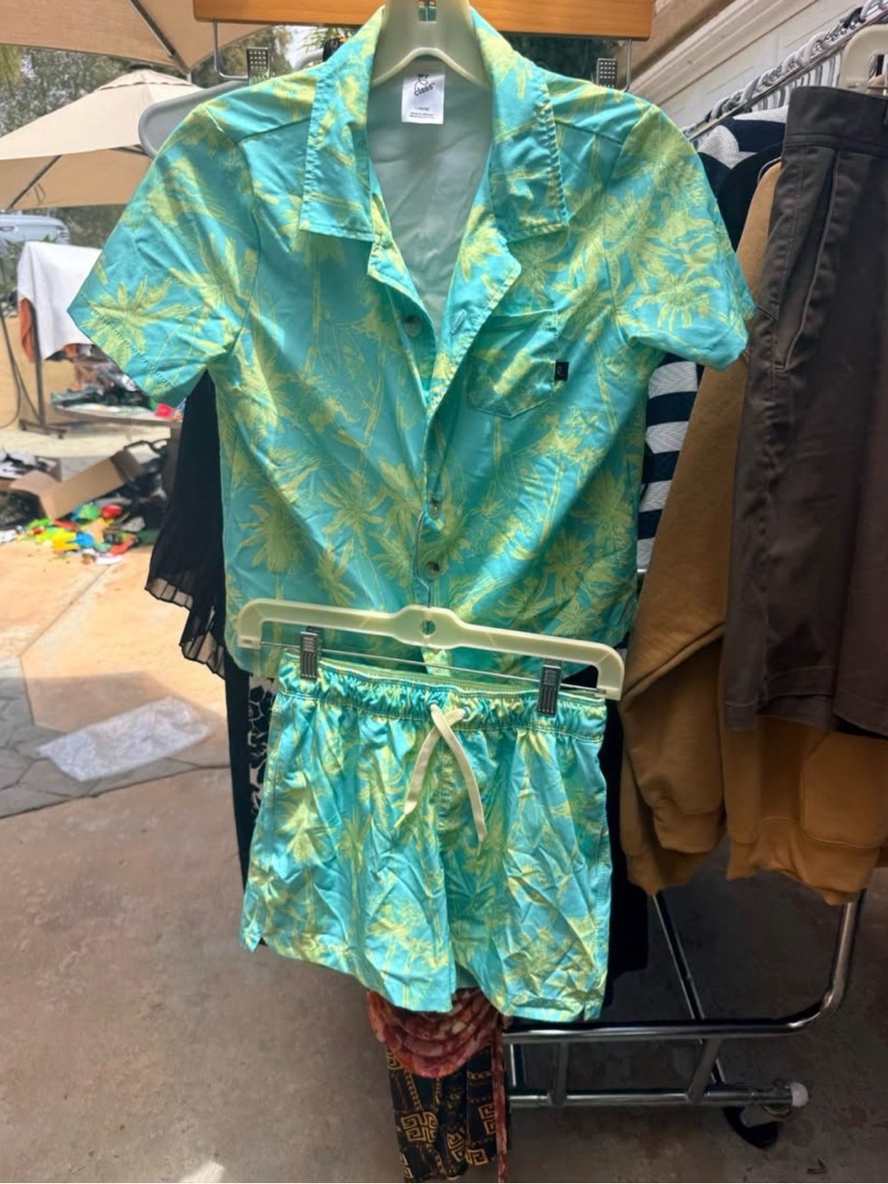 Turquoise Palm-Print Drawstring boys size 10 Bermuda Shorts set